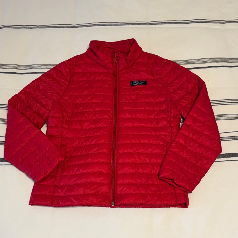 Girls Vineyard Vines Red Packable Puffer Jacket Medium